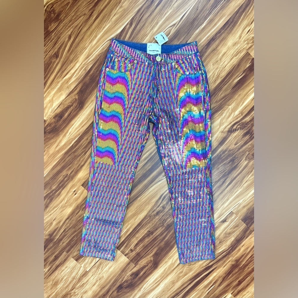⚡️ Free People x One Teaspoon Multicolor Sequin / Denim Pants - Size 25 - New ⚡️ - Picture 2 of 9